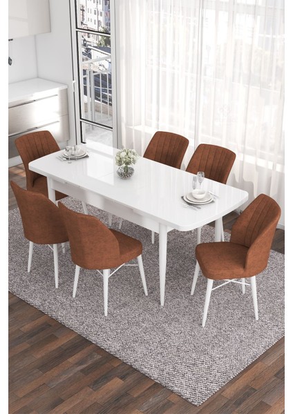 Concept Eva Serisi 80 x 132 cm Açılabilir Mdf Mutfak Masa Takımı Beyaz Masa ve 6 Sandalye fiyatları