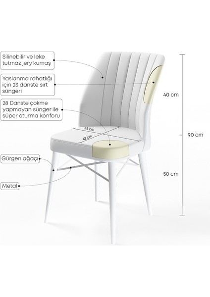 Concept Eva Serisi 80 x 132 cm  Açılabilir Mdf Mutfak Masa Takımı Beyaz Masa ve 6 Sandalye