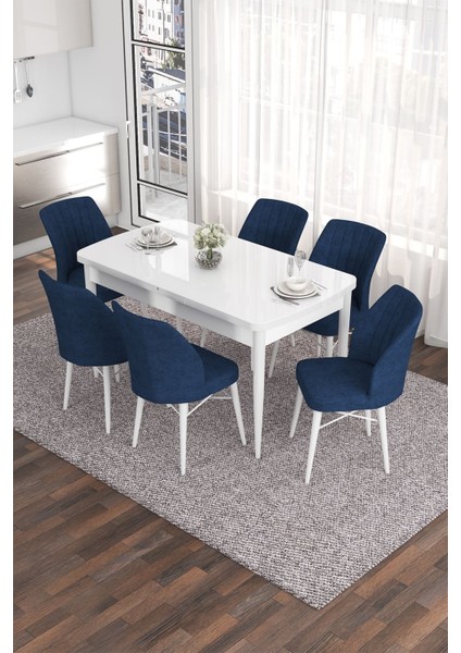 Concept Eva Serisi 80 x 132 cm Açılabilir Mdf Mutfak Masa Takımı Beyaz Masa ve 6 Sandalye