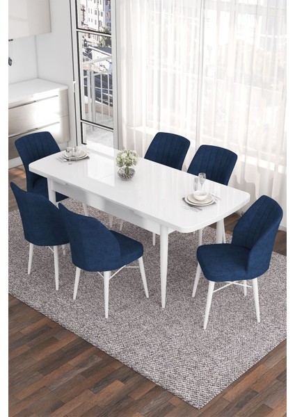 Concept Eva Serisi 80 x 132 cm Açılabilir Mdf Mutfak Masa Takımı Beyaz Masa ve 6 Sandalye