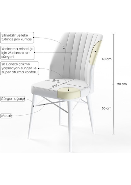 Concept Eva Serisi 80 x 132 cm Açılabilir Mdf Mutfak Masa Takımı Beyaz Masa ve 6 Sandalye