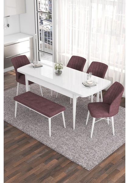 Concept Eva Serisi 80 x 132 cm Benchli Açılabilir Mdf Mutfak Masa Takımı Beyaz Masa ve 4 Sandalye fiyatları