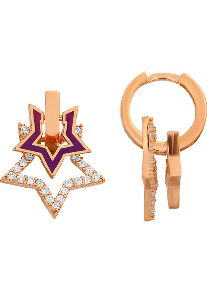 Mor Taşlı Yıldız Küpe