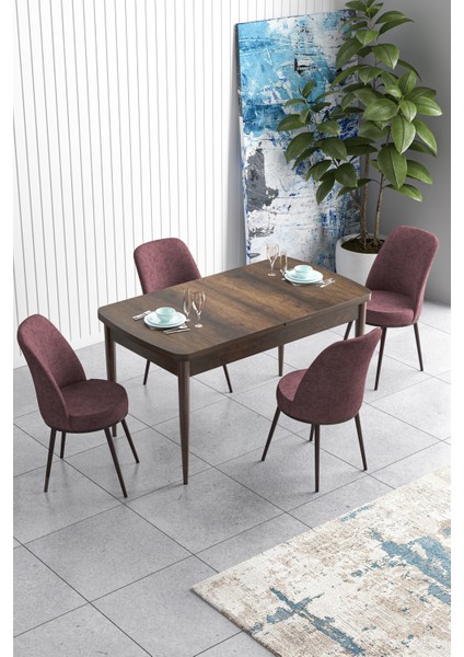 Concept Han Serisi 70 x 114 cm Açılabilir Mdf Mutfak Masa Takımı Barok Ahşap Desen Masa ve 4 Sandalye