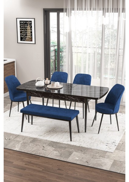 Concept Zen Serisi Bench'li 80 x 132 cm Açılabilir Mdf Mutfak Masası Takımı Siyah Mermer Desen
