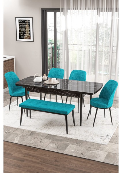 Concept Zen Serisi Bench'li 80 x 132 cm Açılabilir Mdf Mutfak Masası Takımı Siyah Mermer Desen fiyatları