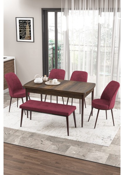 Concept Zen Serisi Bench'li Mdf Açılabilir 80 x 132 cm 1.sınıf Mutfak Masası Takımı - Barok Ahşap Desen