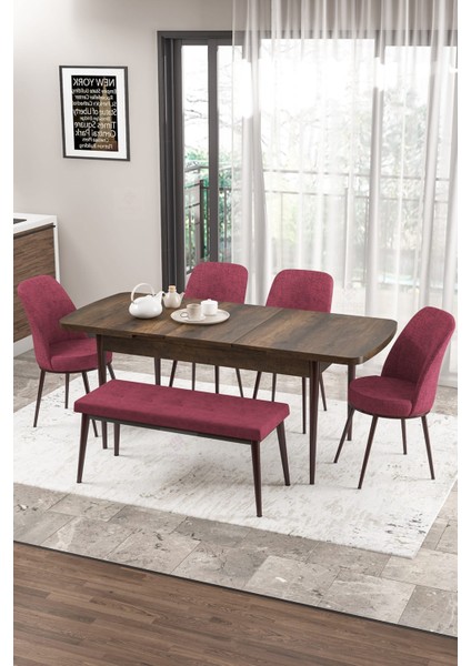 Concept Zen Serisi Bench'li Mdf Açılabilir 80 x 132 cm 1.sınıf Mutfak Masası Takımı - Barok Ahşap Desen