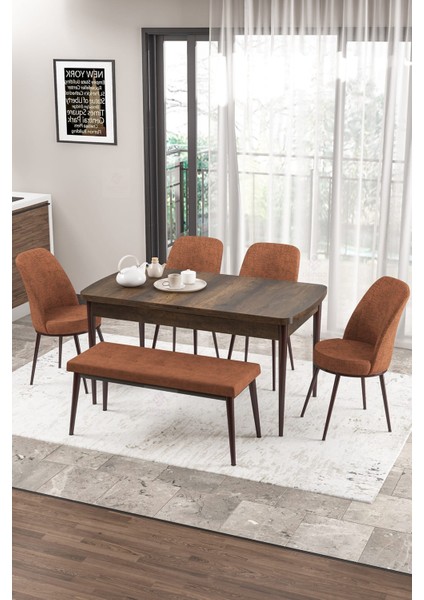 Concept Zen Serisi Bench'li Mdf Açılabilir 80 x 132 cm 1.sınıf Mutfak Masası Takımı - Barok Ahşap Desen
