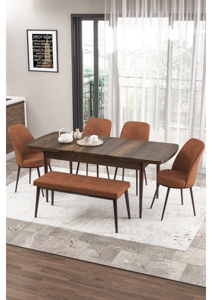 Concept Zen Serisi Bench'li Mdf Açılabilir 80 x 132 cm 1.sınıf Mutfak Masası Takımı - Barok Ahşap Desen fiyatları