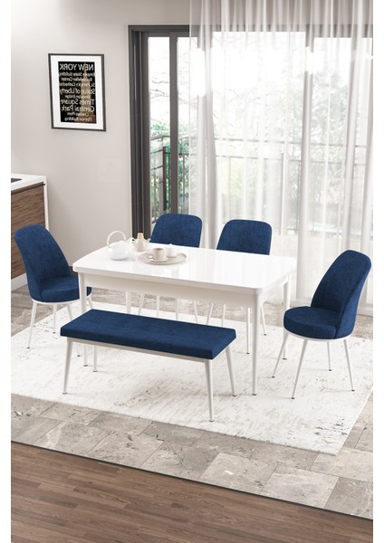 Concept Zen Serisi Bench'li 80 x 132 cm Açılabilir Mdf Mutfak Masası Takımı Beyaz Masa