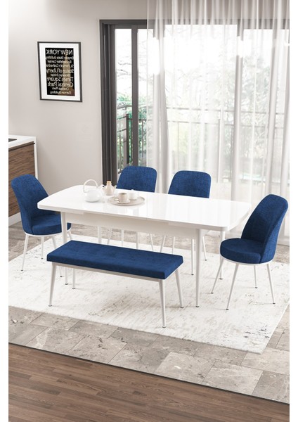 Concept Zen Serisi Bench'li 80 x 132 cm Açılabilir Mdf Mutfak Masası Takımı Beyaz Masa