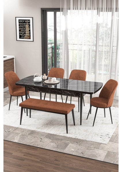 Concept Zen Serisi Bench'li 80 x 132 cm Açılabilir Mdf Mutfak Masası Takımı Siyah Mermer Desen fiyatları