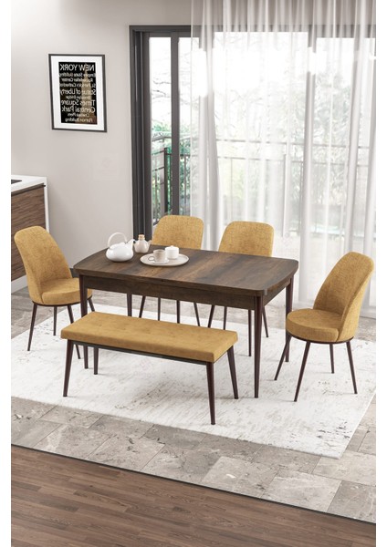 Concept Zen Serisi Bench'li Mdf Açılabilir 80 x 132 cm 1.sınıf Mutfak Masası Takımı - Barok Ahşap Desen