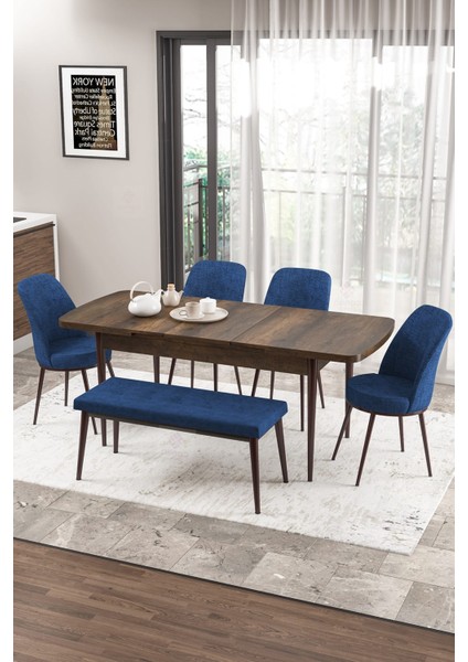 Concept Zen Serisi Bench'li Mdf Açılabilir 80 x 132 cm 1.sınıf Mutfak Masası Takımı - Barok Ahşap Desen