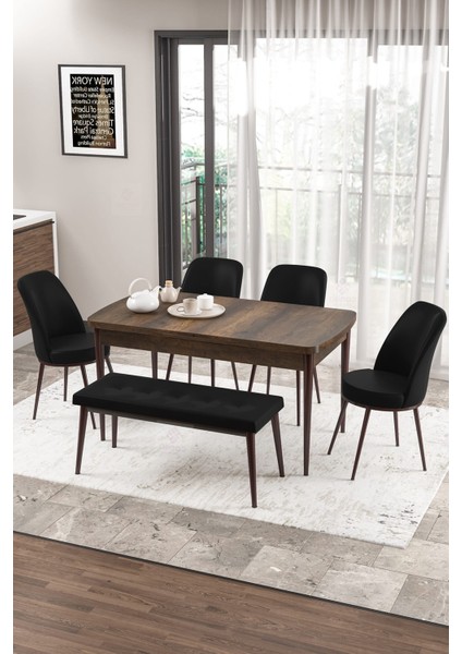 Concept Zen Serisi Bench'li Mdf Açılabilir 80 x 132 cm 1.sınıf Mutfak Masası Takımı - Barok Ahşap Desen