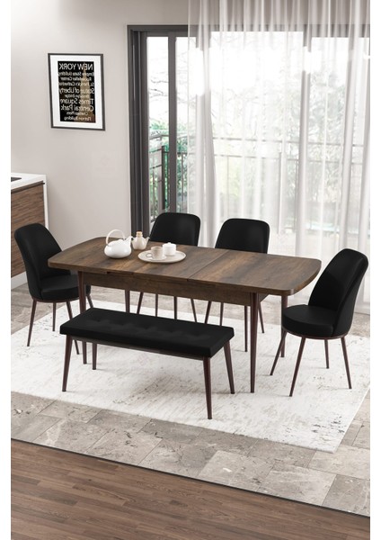 Concept Zen Serisi Bench'li Mdf Açılabilir 80 x 132 cm 1.sınıf Mutfak Masası Takımı - Barok Ahşap Desen fiyatları