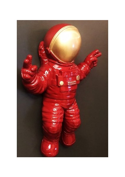 Dekoratif Kırmızı Astronot Apollo Duvar Heykeli (47X35CM)