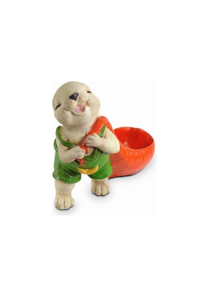 Dekoratif Havuç Taşıyan Tavşan Saksı (26X19CM)