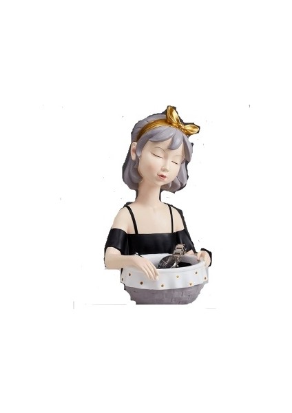 Dekoratif Polyester Sepetli Kız Biblo (26X20CM)