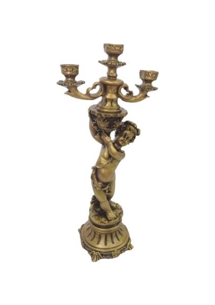 Dekoratif Polyester 3 Kollu Melekli Şamdan - (44X19CM)