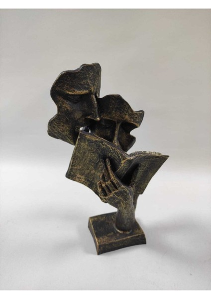 Dekoratif Kitap Okuyan Çift Heykel Biblo (37X20CM)