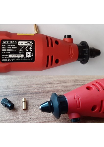 Attlas 135 G Mini Taşlama Grravür Makinası Mandreni Att 135 G Kısa Kuyruk Otomatik Mandrel 3 Çeneli