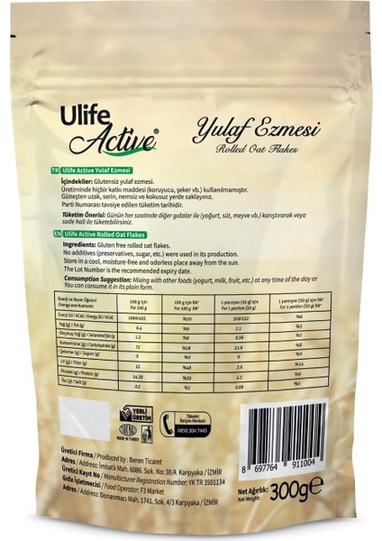 Active Glutensiz Yulaf Ezmesi 300GR.