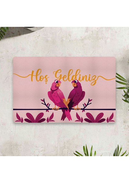 Kuş Temalı Dijital Baskılı 50 x 70 cm Dekoratif Çok Amaçlı Iç ve Dış Kapı Paspası