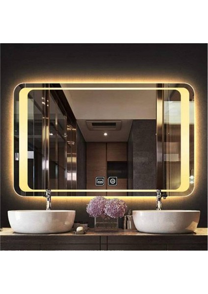 80 x 120 cm Dokunmatik Tuşlu Buğu Çözücü Ledli Banyo Aynası Dekoratif Ayna