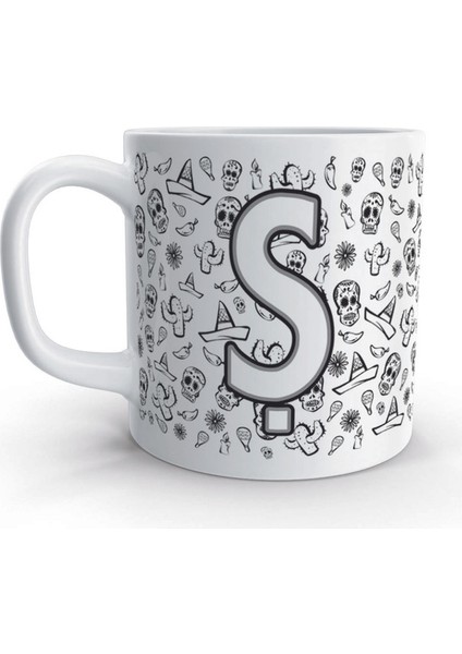 Ş Harfi Kurukafa Mexico Skull Tasarım Harfli Kupa Bardak