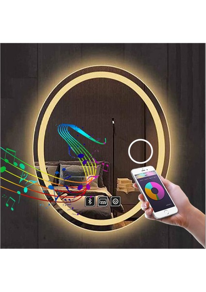 50 x 70 cm Bluetoothlu Makyaj Aynalı Buğu Yapmayan Ledli Elips Banyo Aynası fiyatları