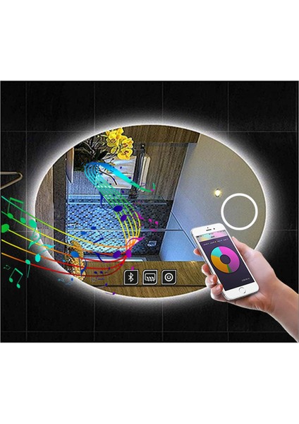 40 x 60 cm Bluetoothlu Makyaj Aynalı Buğu Yapmayan Ledli Elips Banyo Aynası fırsatları
