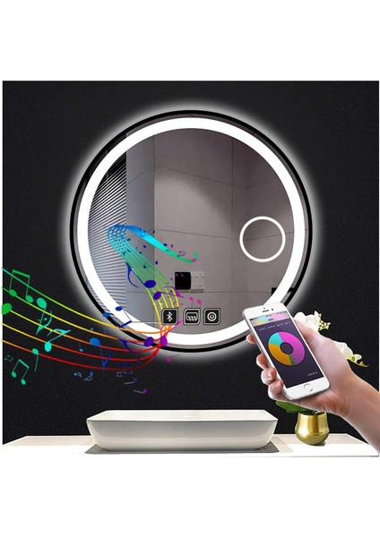 85 cm Bluetoothlu Makyaj Aynalı Buğu Yapmayan Ledli Yuvarlak Banyo Aynası fiyatları