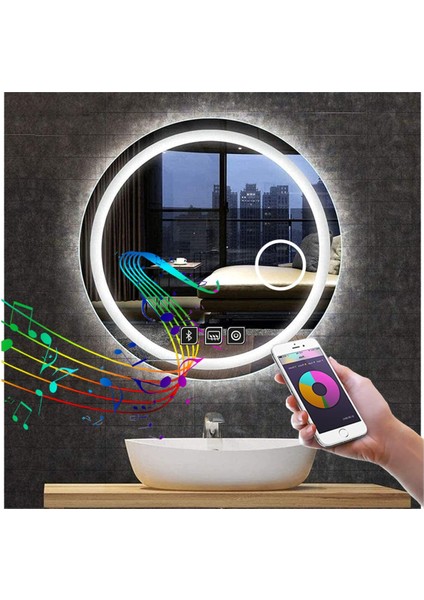 85 cm Bluetoothlu Makyaj Aynalı Buğu Yapmayan Ledli Yuvarlak Banyo Aynası modelleri