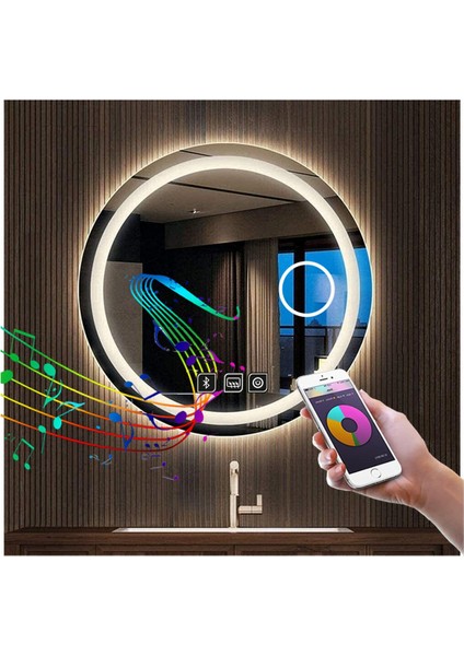 85 cm Bluetoothlu Makyaj Aynalı Buğu Yapmayan Ledli Yuvarlak Banyo Aynası fırsatları