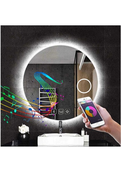 85 cm Bluetoothlu Makyaj Aynalı Buğu Yapmayan Ledli Yuvarlak Banyo Aynası indirimleri
