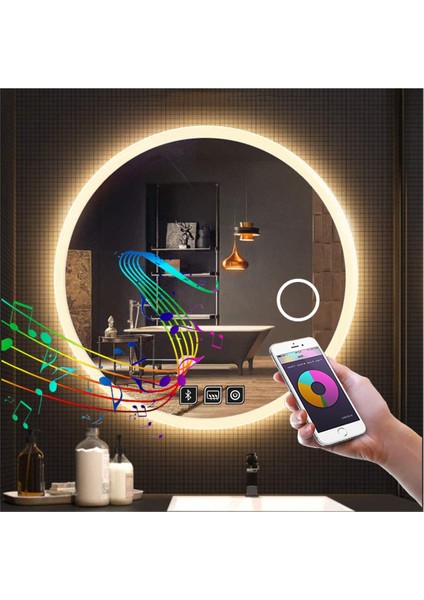 60 cm Bluetoothlu Makyaj Aynalı Buğu Yapmayan Ledli Yuvarlak Banyo Aynası fiyatları