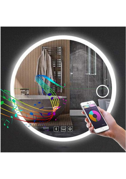 60 cm Bluetoothlu Makyaj Aynalı Buğu Yapmayan Ledli Yuvarlak Banyo Aynası modelleri