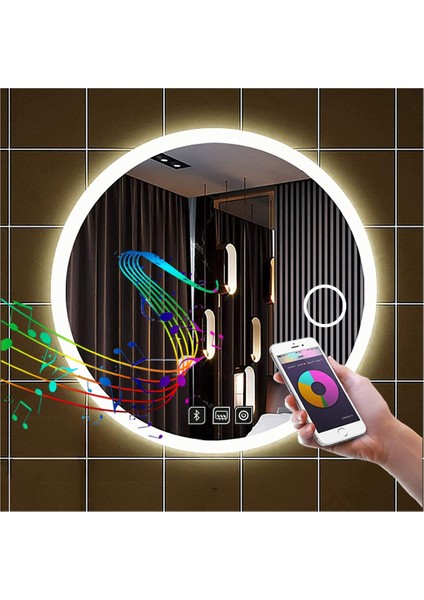 60 cm Bluetoothlu Makyaj Aynalı Buğu Yapmayan Ledli Yuvarlak Banyo Aynası indirimleri