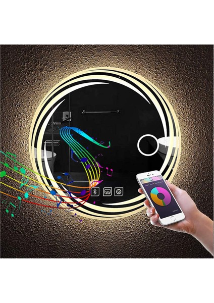 50 cm Bluetoothlu Makyaj Aynalı Buğu Yapmayan Ledli Yuvarlak Banyo Aynası indirimleri