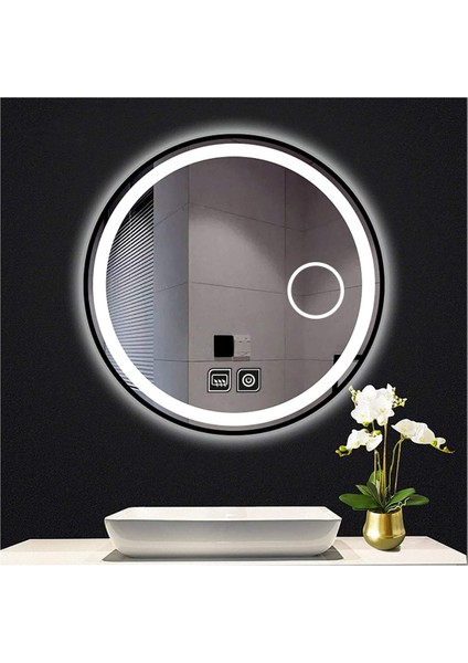 85 cm Makyaj Aynalı Dokunmatik Tuşlu Buğu Yapmayan Ledli Yuvarlak Banyo Aynası indirimleri