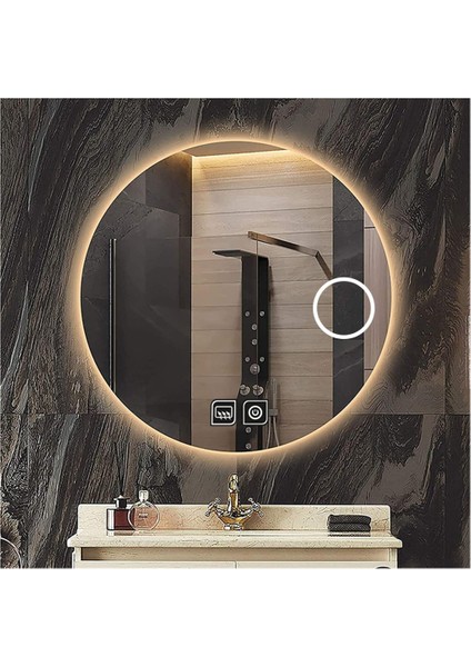70 cm Makyaj Aynalı Dokunmatik Tuşlu Buğu Yapmayan Ledli Yuvarlak Banyo Aynası modelleri