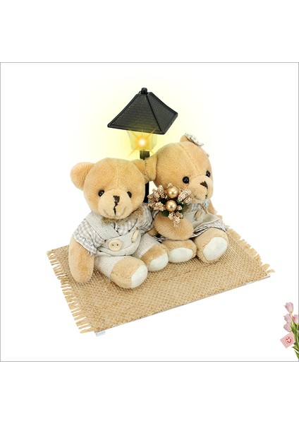 Led Sokak Lambalı Peluş Ayıcık Çift - 16cm x 15cm