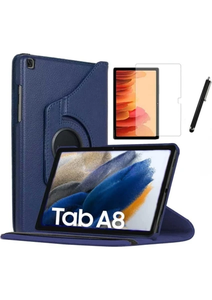 Samsung Galaxy Tab A8 10.5 SM-X200 SM-X205 SM-X207 Uyumlu Kılıf A+ 360 Derece Dönebilen Kılıf + Ekran Koruyucu + Kalem Set Tablet Kılıfı