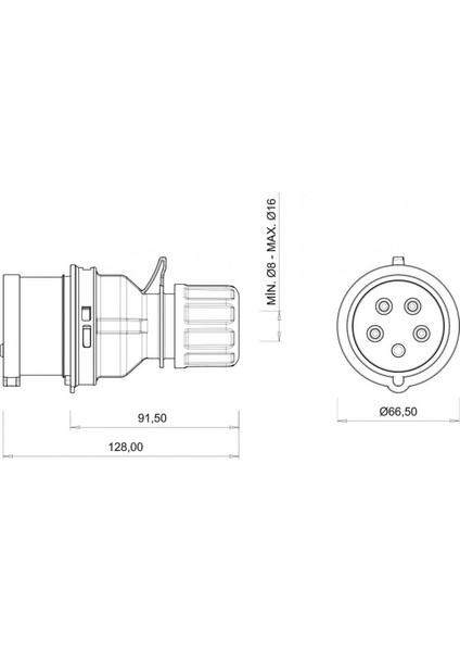 IP44 Cee Norm 5/16A Düz Fiş 380V - 450V BC1-1505-2011