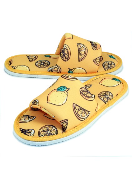 Unisex Sarı Limon Desenli Önü Açık Yumuşak Tabanlı Ev Terlik fiyatları