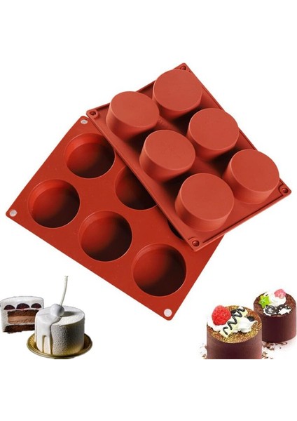 6 Delik Yuvarlak Silikon Kalıp Kek Pasta Pişirme Kalıpları Jöle Puding Sabun Formu Buz Kek Dekorasyon Aracı Disk Ekmek Bisküvi Kalıp