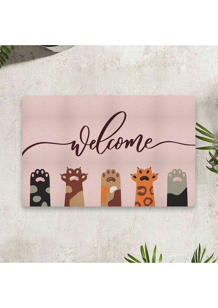 Kedi Temalı Dijital Baskılı 50 x 70 cm. Dekoratif Çok Amaçlı İç ve Dış Kapı Paspası