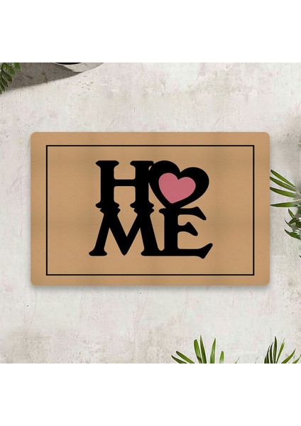 Home Kalp Temalı Dijital Baskılı 50 x 70 cm. Dekoratif Çok Amaçlı İç ve Dış Kapı Paspası